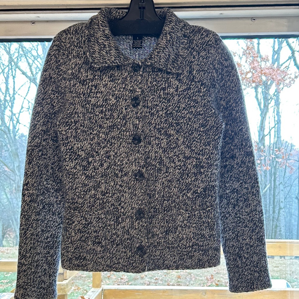 Willi Smith Gray Knitted Cardigan, Wing Collar,  Size Small